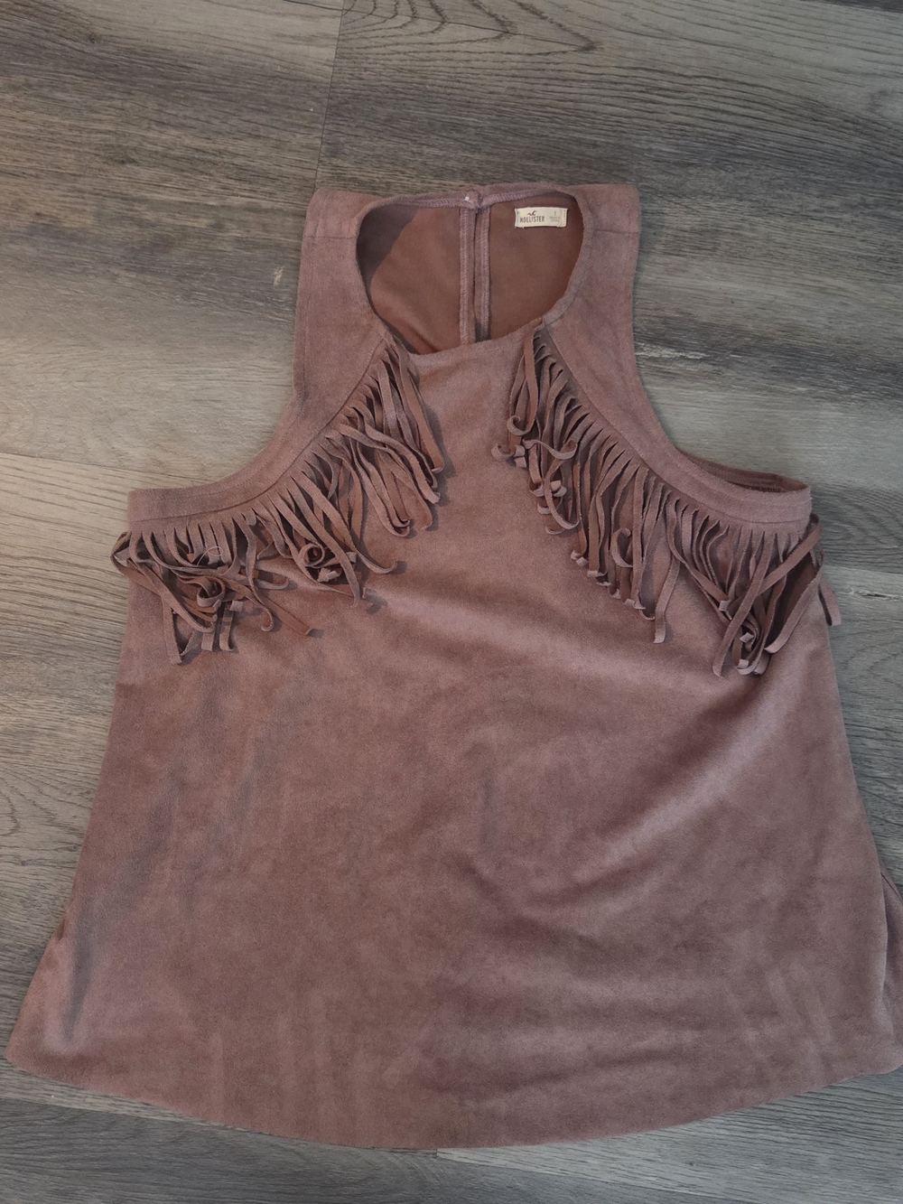 Hollister Mauve-Brown Faux Suede Sleeveless Fringe Tank Top Sz S